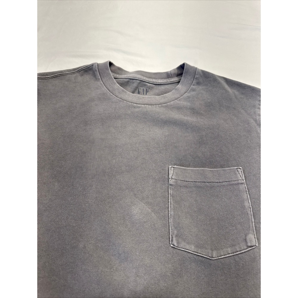 Gap Long Sleeve Pocket Medium Weight T-Shirt Garment Dyed Cotton XS Charcoal